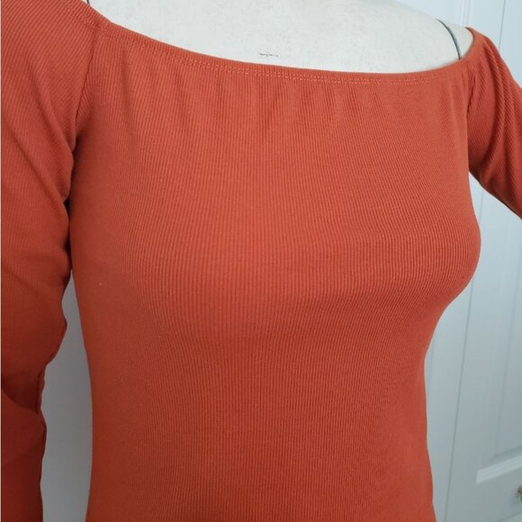 Shein ribbed boat neck bodysuit Large Orange - Picture 5 of 9